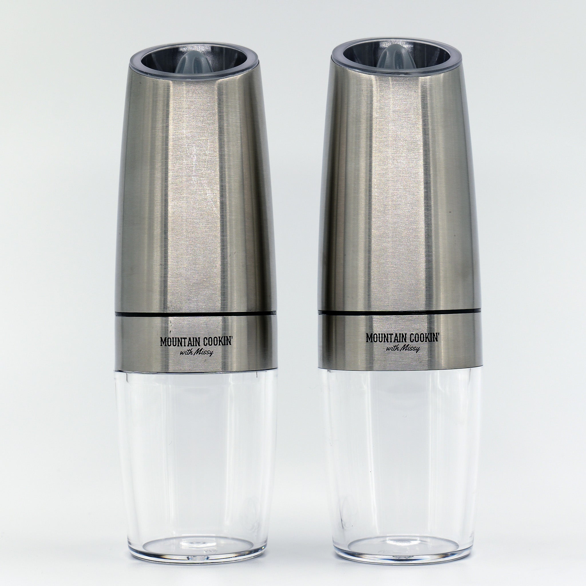 Stainless - Steel Powered Gravity Salt and Pepper Grinder Set - Mountain Cookin' with Missy