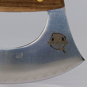 Ulu Knife - Damascus Steel With Leather Sheath - Pizza Cutter, Chef Knife, Wood Grip, Sharp, Rocker Slicer, Salad, Onion, Vegetable Chopper with Leather Sheath, Christmas Gift - Mountain Cookin' with Missy