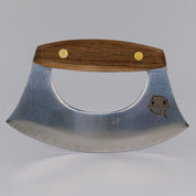 Ulu Knife - Damascus Steel With Leather Sheath - Pizza Cutter, Chef Knife, Wood Grip, Sharp, Rocker Slicer, Salad, Onion, Vegetable Chopper with Leather Sheath, Christmas Gift - Mountain Cookin' with Missy