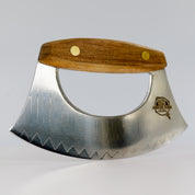 Ulu Knife - Damascus Steel With Leather Sheath - Pizza Cutter, Chef Knife, Wood Grip, Sharp, Rocker Slicer, Salad, Onion, Vegetable Chopper with Leather Sheath, Christmas Gift - Mountain Cookin' with Missy