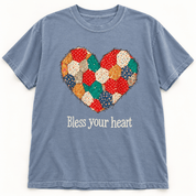 Bless Your Heart Patchwork Heart T-Shirt – Blue - Mountain Cookin' with Missy