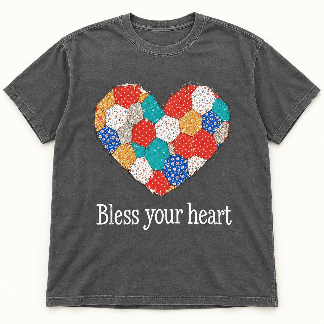 Bless Your Heart Patchwork Heart T-Shirt – Charcoal - Mountain Cookin' with Missy