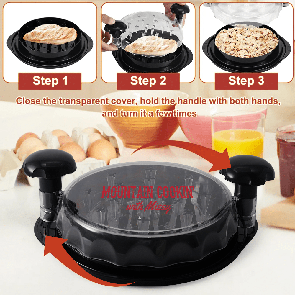 Large Chicken Breast Shredder Tool – Twist Clear Design with Suction Cups (13.4 oz Capacity) - Mountain Cookin' with Missy