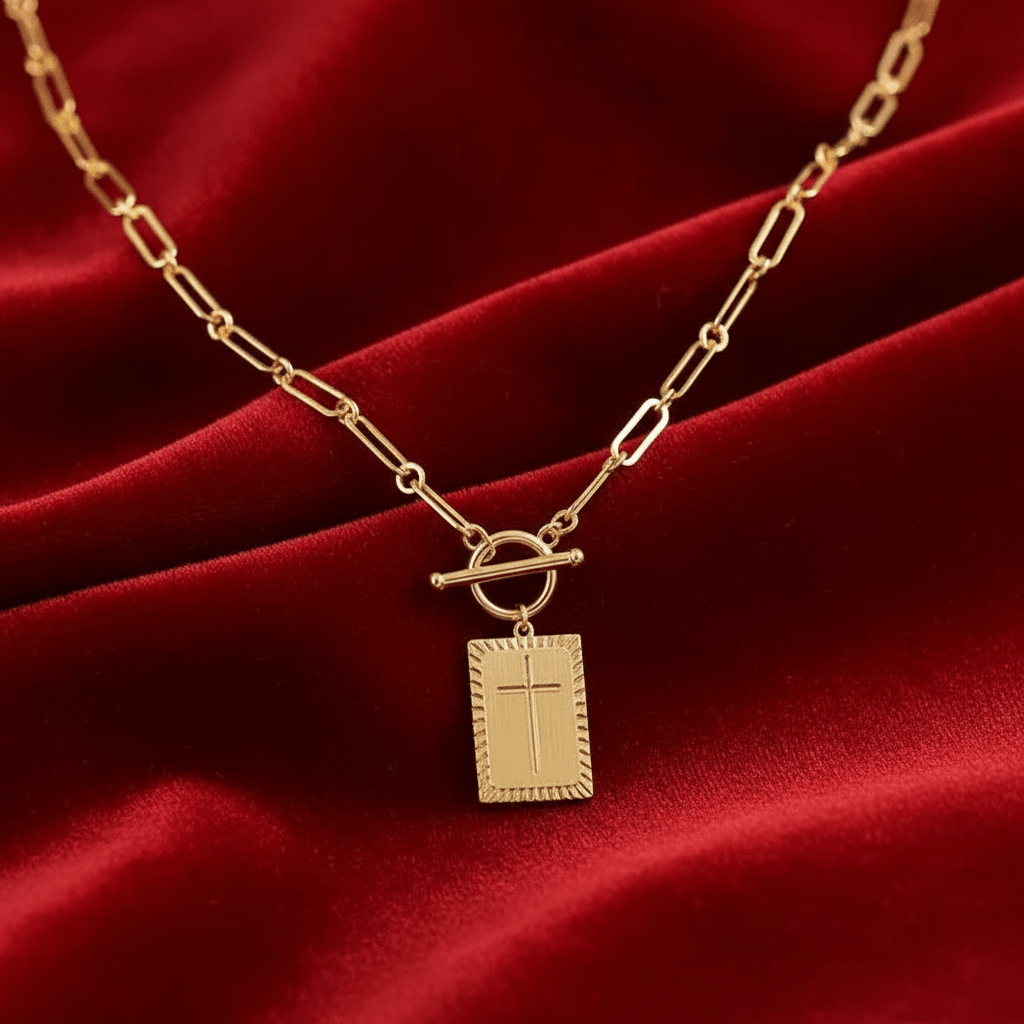Gold Cross Pendant Necklace for Women – 18K Gold Plated or Sliver Plated Paperclip Chain with Toggle Clasp, Minimalist Faith Jewelry - Mountain Cookin' with Missy