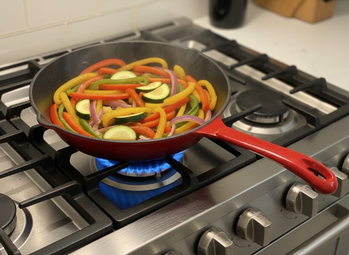 Premium 8" Enamel - Coated Cast Iron Skillet – Red - Mountain Cookin' with Missy