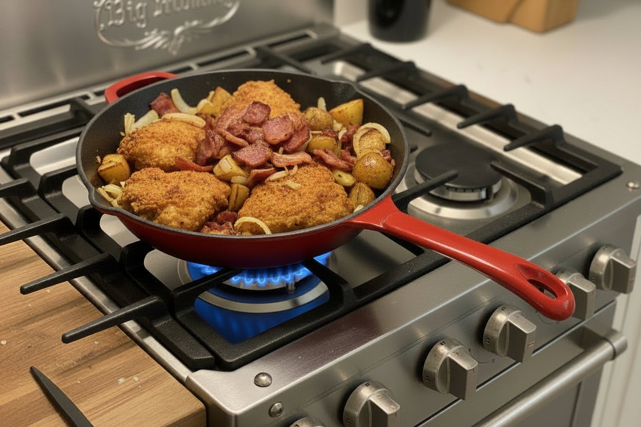 Premium 8" Enamel - Coated Cast Iron Skillet – Red - Mountain Cookin' with Missy